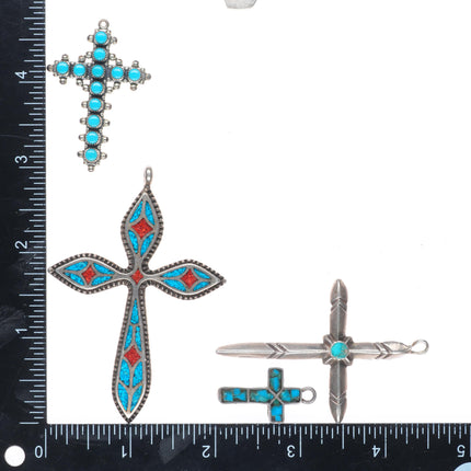 Vintage Navajo/Zuni sterling silver/turquoise snake eye cross collection/lot