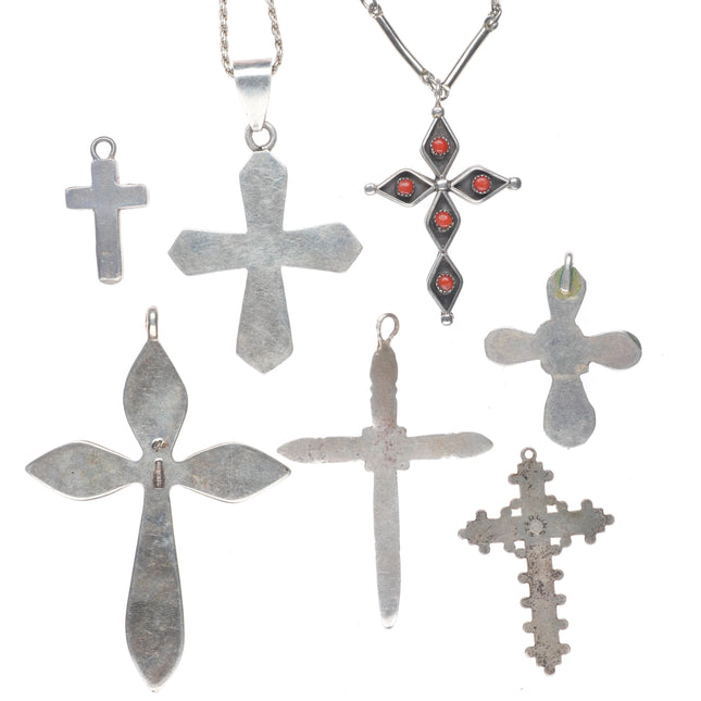 Vintage Navajo/Zuni sterling silver/turquoise snake eye cross collection/lot
