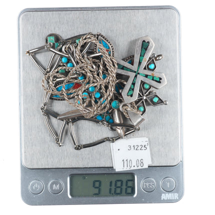 Vintage Navajo/Zuni sterling silver/turquoise snake eye cross collection/lot