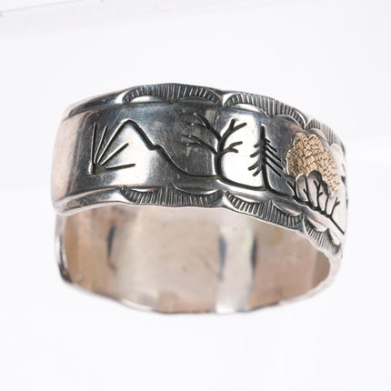 6" Phil Pvo Kiowa 14k gold accented sterling silver cuff bracelet