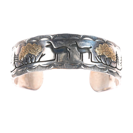 6" Phil Pvo Kiowa 14k gold accented sterling silver cuff bracelet