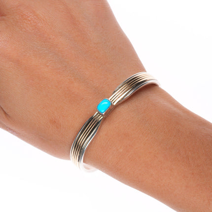 6.25" Ray Bennett Navajo 14k gold over Sterling silver turquoise cuff bracelet