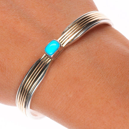 6.25" Ray Bennett Navajo 14k gold over Sterling silver turquoise cuff bracelet