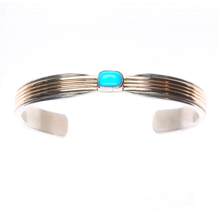 6.25" Ray Bennett Navajo 14k gold over Sterling silver turquoise cuff bracelet
