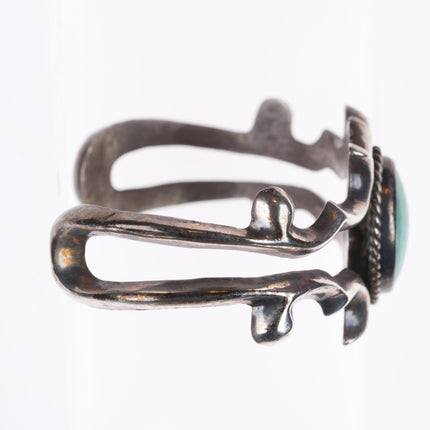 6" Navajo sterling silver green turquoise tufa/Sand cast cuff bracelet