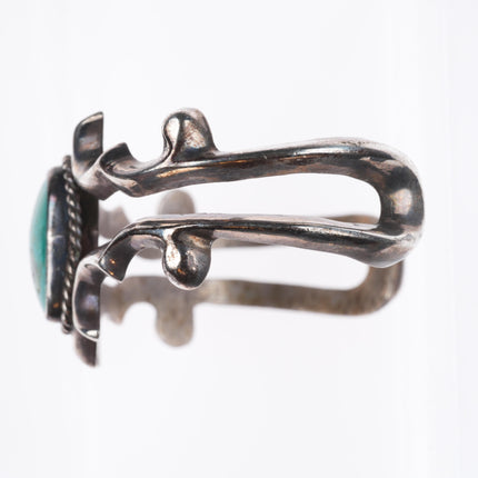 6" Navajo sterling silver green turquoise tufa/Sand cast cuff bracelet