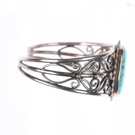 6.5" Miriam Chuyate - Hopi-Tewa twisted sterling silver turquoise cuff bracelet