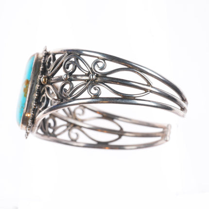 6.5" Miriam Chuyate - Hopi-Tewa twisted sterling silver turquoise cuff bracelet