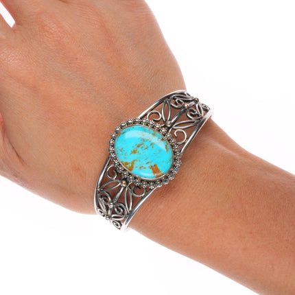 6.5" Miriam Chuyate - Hopi-Tewa twisted sterling silver turquoise cuff bracelet