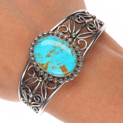 6.5" Miriam Chuyate - Hopi-Tewa twisted sterling silver turquoise cuff bracelet