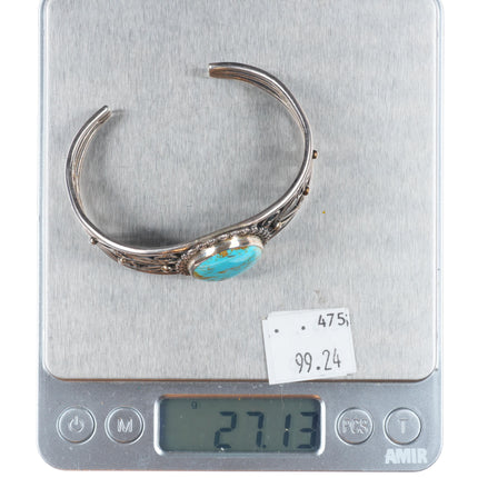 6.5" Miriam Chuyate - Hopi-Tewa twisted sterling silver turquoise cuff bracelet