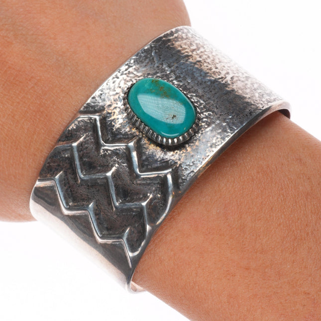 6.25" Vintage Tufa Cast sterling silver turquoise Native American cuff bracelet