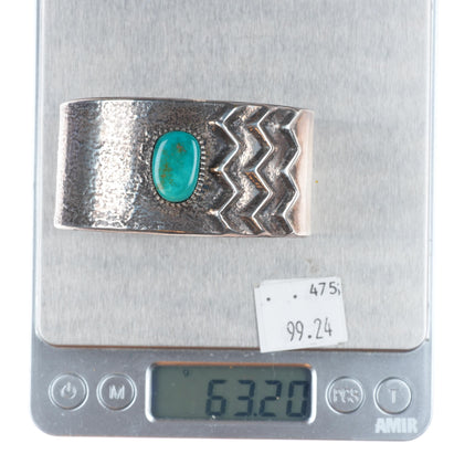 6.25" Vintage Tufa Cast sterling silver turquoise Native American cuff bracelet