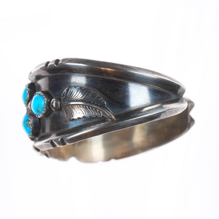 6.25" Vintage EL Navajo sterling silver turquoise cluster cuff bracelet