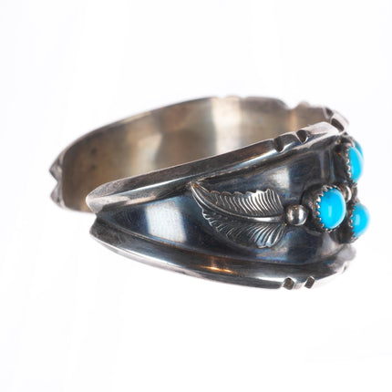 6.25" Vintage EL Navajo sterling silver turquoise cluster cuff bracelet