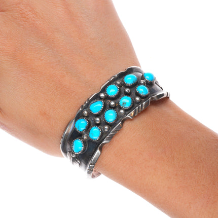 6.25" Vintage EL Navajo sterling silver turquoise cluster cuff bracelet