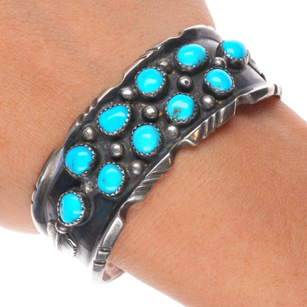 6.25" Vintage EL Navajo sterling silver turquoise cluster cuff bracelet