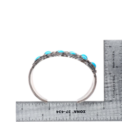 6.25" Vintage EL Navajo sterling silver turquoise cluster cuff bracelet