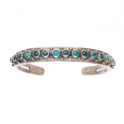 6.6" c1920's Antique Zuni ingot silver snake eye turquoise row cuff bracelet