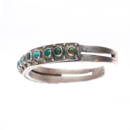 6.6" c1920's Antique Zuni ingot silver snake eye turquoise row cuff bracelet