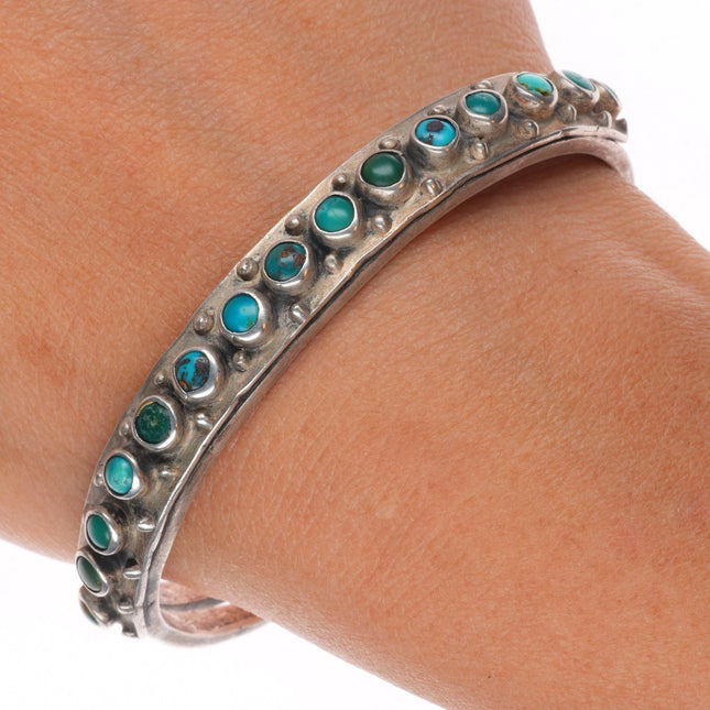 6.6" c1920's Antique Zuni ingot silver snake eye turquoise row cuff bracelet