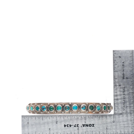 6.6" c1920's Antique Zuni ingot silver snake eye turquoise row cuff bracelet