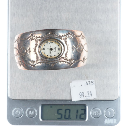 6.6" Les Baker Shop Navajo sterling silver stamped watch cuff bracelet