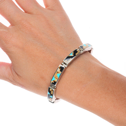 6.5" Supersmiths Navajo sterling silver multi-stone inlay link bracelet