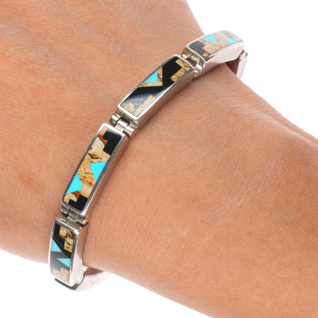 6.5" Supersmiths Navajo sterling silver multi-stone inlay link bracelet