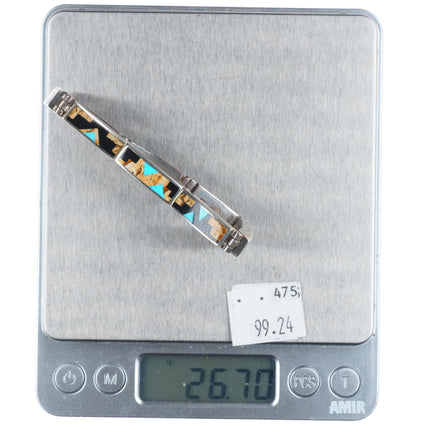 6.5" Supersmiths Navajo sterling silver multi-stone inlay link bracelet