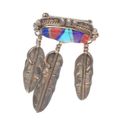 Melvin Francis Navajo sterling silver turquoise/coral/sugilite inlay pendant/pin