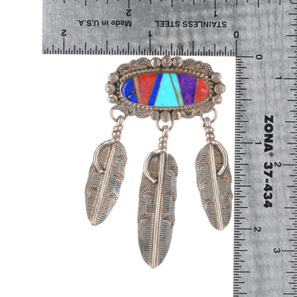 Melvin Francis Navajo sterling silver turquoise/coral/sugilite inlay pendant/pin