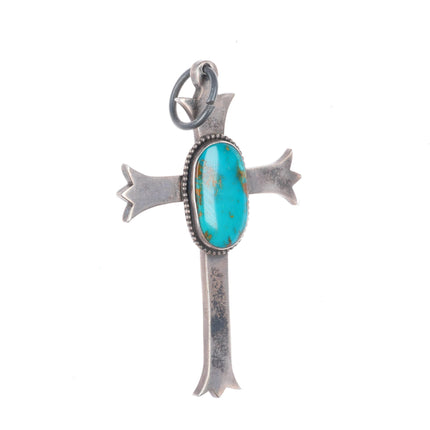 Big Vintage Royston turquoise sterling  silver Native American cross pendant