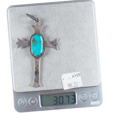 Big Vintage Royston turquoise sterling  silver Native American cross pendant