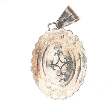 Jane McCrory southwestern sterling silver green turquoise hand stamped pendant