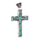 Sam Arviso Navajo sterling silver malachite channel inlay cross pendant