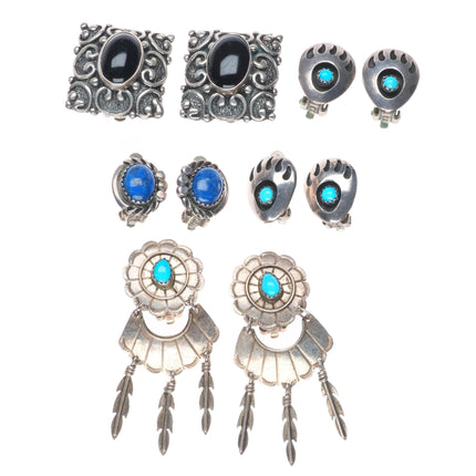 Vintage Navajo/southwestern sterling silver turquoise/lapis  clip on earring lot