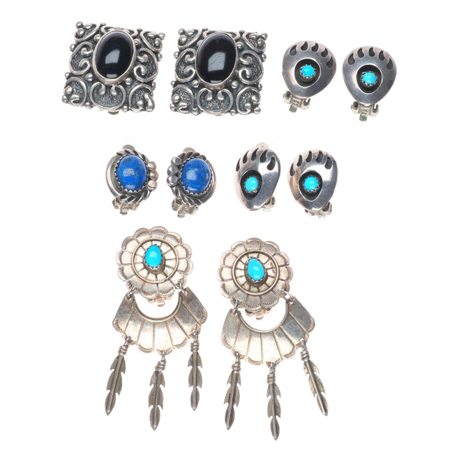 Vintage Navajo/southwestern sterling silver turquoise/lapis  clip on earring lot