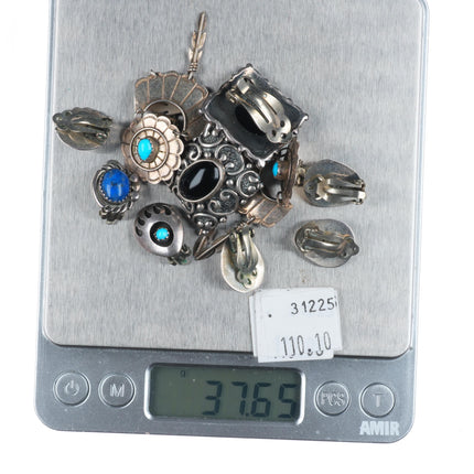 Vintage Navajo/southwestern sterling silver turquoise/lapis  clip on earring lot