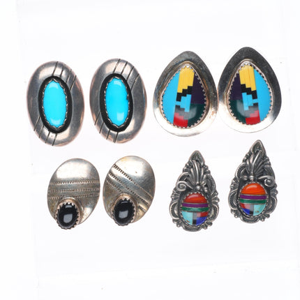 4 Vintage Navajo/southwestern sterling silver turquoise/onyx  earring lot