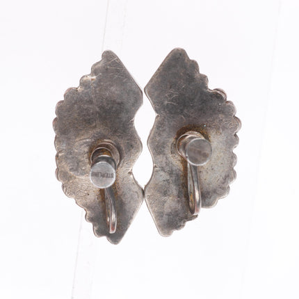 40's-50's Zuni sterling silver turquoise/shell channel inlay screw back earrings