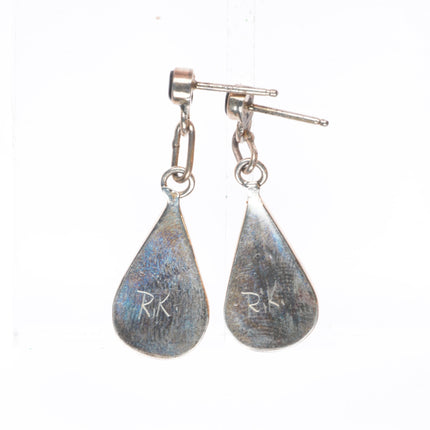Vintage RK Zuni sterling silver multi-stone channel inlay dangle earrings