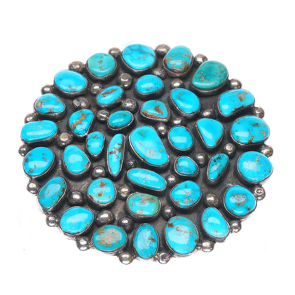 Big vintage Navajo sterling silver nice turquoise cluster pendant/pin/brooch