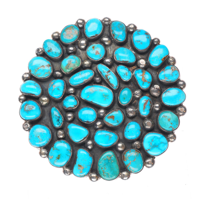 Big vintage Navajo sterling silver nice turquoise cluster pendant/pin/brooch