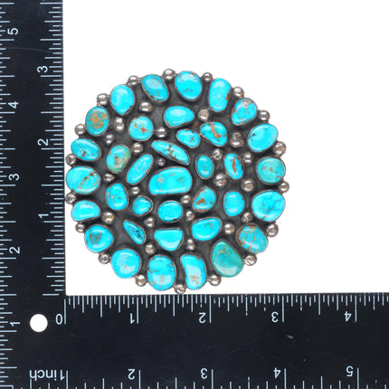 Big vintage Navajo sterling silver nice turquoise cluster pendant/pin/brooch