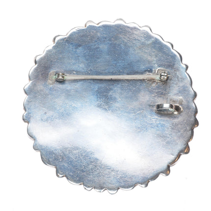 Big vintage Navajo sterling silver nice turquoise cluster pendant/pin/brooch