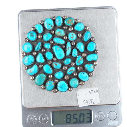 Big vintage Navajo sterling silver nice turquoise cluster pendant/pin/brooch