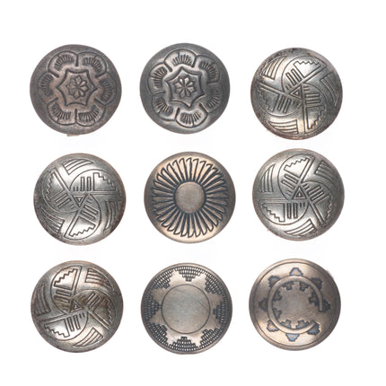 9 Vintage Southwestern sterling silver button covers Navajo basket patterns