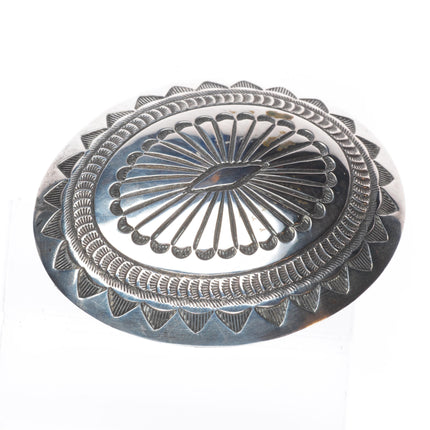 Henry Morgan Navajo deep stamped sterling silver concho style belt buckle