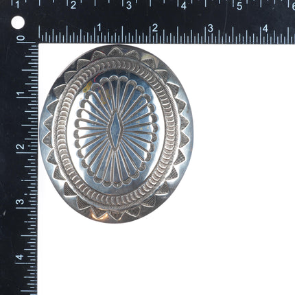 Henry Morgan Navajo deep stamped sterling silver concho style belt buckle
